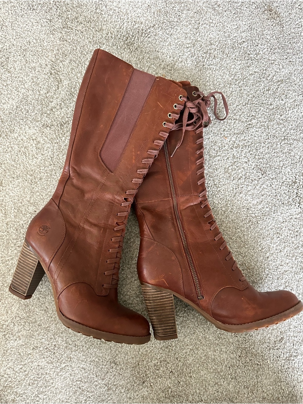 Timberland Brown Women's Earthkeepers Stratham Heights Tall Lace Boots Size 9